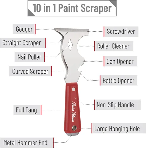 Miniatura 4 de Bates- Raspador de pintura, herramienta de pintor 10 en 1, raspadores de pintura roja para madera, herramienta de pintores, cuchillo de pintor, Rojo