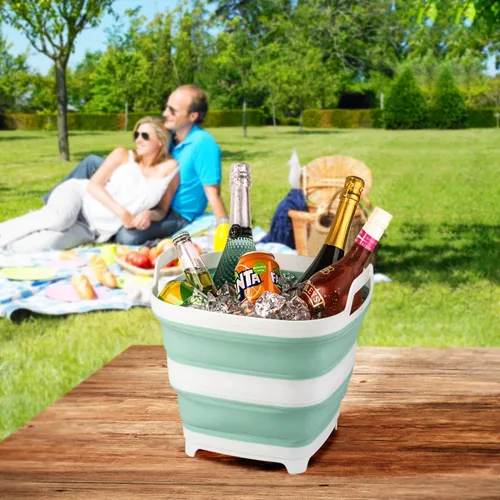 Miniatura 5 de Paquete de 2 cubos de hielo plegables con 2.77 galones / 10.5 litros cada uno, enfriador de bebidas plegable para vino, cerveza y champán, bañera