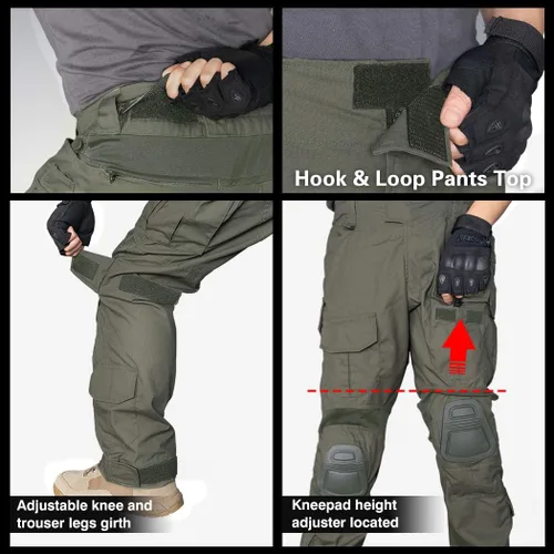 Miniatura 5 de IDOGEAR Pantalones de combate G3 Camo Pantalones con rodilleras Pantalones tácticos para hombre, múltiples bolsillos con gancho y bucle ajustador