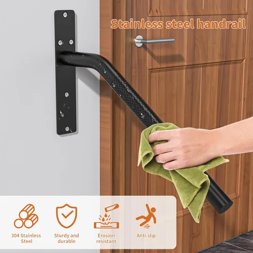 Miniatura 6 de Munzong - Paquete de 2 pasamanos de escalera de 16 pulgadas para escalones de 1 a 3 escalones, barandilla de acero inoxidable negra para escaleras