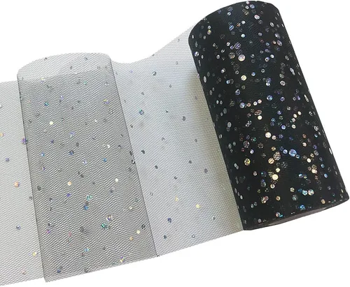 Miniatura 5 de DADAXIE - Rollos de tul con purpurina láser, rollo decorativo de tela de tul de 6 x 50 yardas (150 pies), color brillante para camino de mesa, Negro
