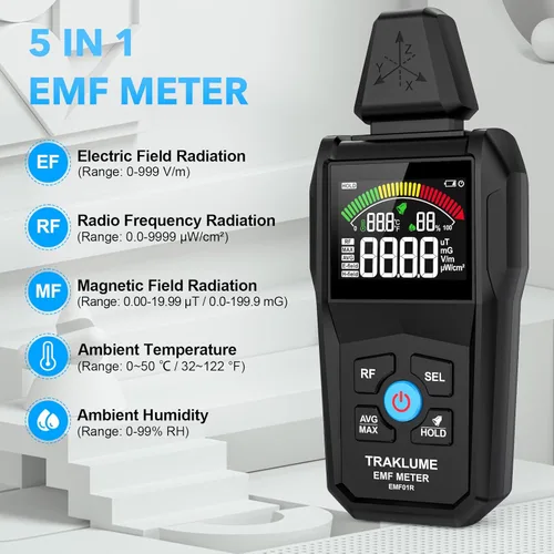 Miniatura 2 de Medidor Detector de EMF Detector de Radiación para el Hogar Lector Digital de EMF para Radiación de Radiofrecuencia Medidor de EMF 5 en 1
