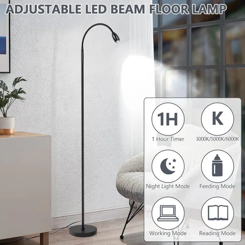 Miniatura 8 de Lámpara de pie de lectura, lámpara LED de 72 pulgadas de alto con cuello de cisne flexible, foco regulable con zoom, lámpara de pie de haz