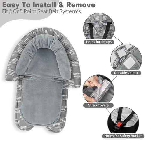 Miniatura 3 de Inserto de asiento de automóvil para bebé, soporte para la cabeza y el cuerpo del asiento de automóvil con 2 almohadillas para correa, cojín ultra
