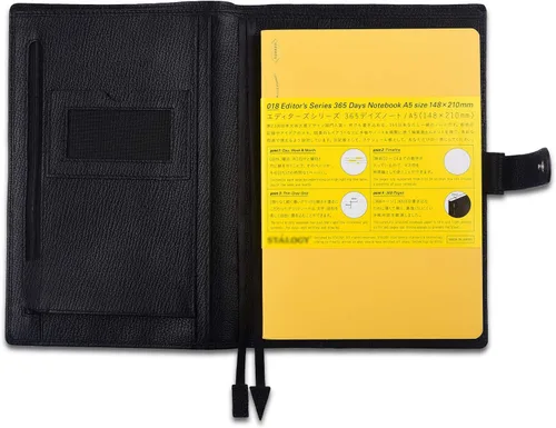 Miniatura 3 de Funda para planificador de cuero genuino A5 Organizador personal, compatible con cuadernos planificadores A5 de tamaño Stalogy Hobonichi (Negro)