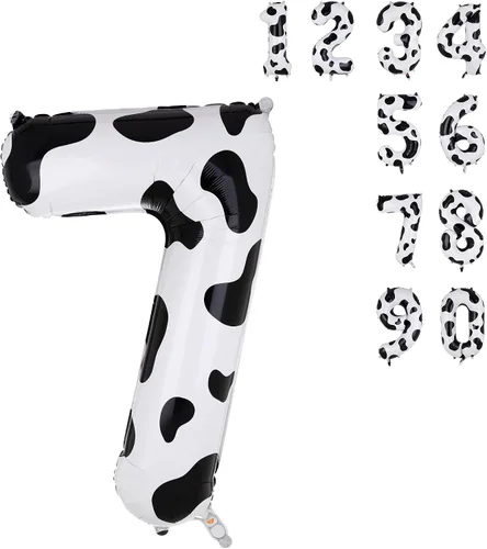 Miniatura 9 de Globos con estampado de vaca de 40 pulgadas, globo de número 0 blanco y negro con temática de vaquera, suministros de decoración de fiesta