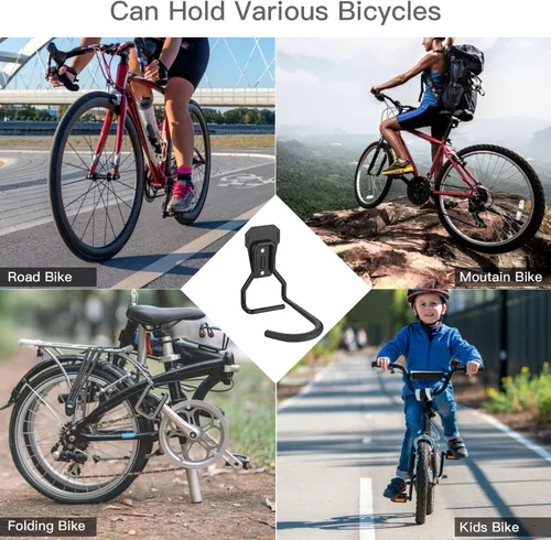 Miniatura 7 de Housolution Soporte de pared para bicicleta con gancho fijo, [2 unidades] Estante de almacenamiento de bicicletas resistente, soporte vertical