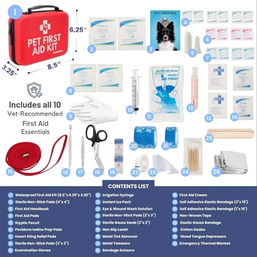 Miniatura 4 de Kit de primeros auxilios para perros – Suministros de primeros auxilios para mascotas aprobados por veterinarios para tratar a perros y gatos en una