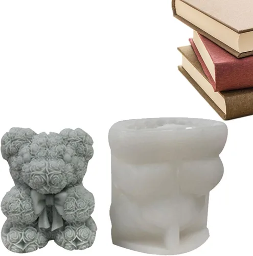 Miniatura 8 de Molde de silicona de oso de flores 3D, molde de vela de silicona, moldes de resina de oso de flores de corazón para hacer velas, molde de jabón