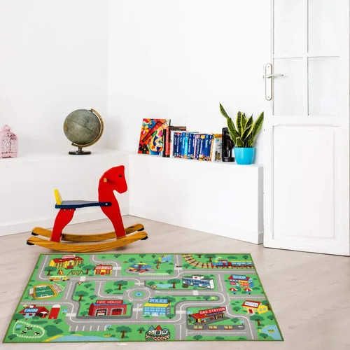 Miniatura 5 de Yincimar Alfombra de juego para niños para sala de juegos, 5.2 x 3.3 pies, mapa de ruta de la ciudad, alfombra de juego para automóvil, alfombra