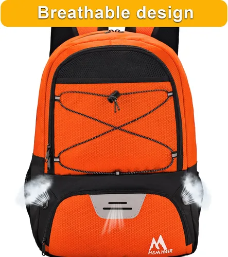 Miniatura 4 de Hsmihair - Bolsa de fútbol - Mochila de fútbol y mochila para fútbol, voleibol y baloncesto, con compartimento para pelota y tacos separados Naranja