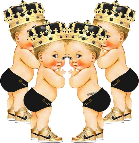 Miniatura 4 de Pañal negro con recortes del Principito para centros de mesa, baby shower, decoración de fiesta de primer cumpleaños, tenis con corona dorada