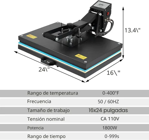 Miniatura 2 de SmarketBuy -Prensa de calor mejorada 16x24 pulgadas, máquina de prensa de alta presión con carcasa 1800W, gran prensa de calor con placa inferior