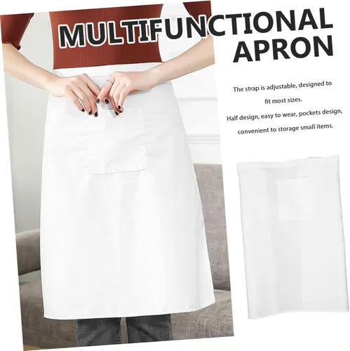 Miniatura 9 de CALLARON Delantal de camarera de algodón, delantales de algodón unisex, delantales blancos de algodón para hombres y mujeres, delantales de cocina