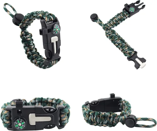 Miniatura 2 de MansWill Pulsera de supervivencia ajustable 5 en 1, nuevo kit de pulsera deportiva de emergencia de 7 núcleos, brújula impermeable, silbato