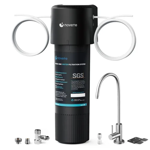 NOVETE Filtro de agua para debajo del fregadero, 3 años, 30000 galones, reduce el 99.5% de cloro, PFAS, mal sabor, NSF/ANSI 42/372, sistema de