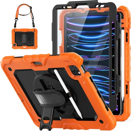 Miniatura 11 de HXCASEAC Funda para iPad Pro de 11 pulgadas (2022/2021/2020/2018) a prueba de golpes con soporte para lápiz, protector de pantalla, correa de mano