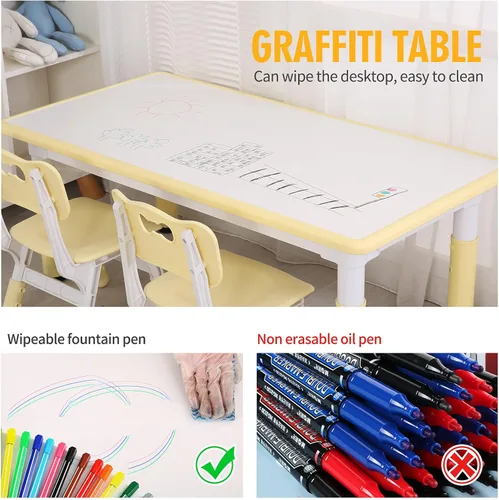 Miniatura 3 de UNICOO - Juego de mesa y sillas de estudio para niños, escritorio de arte infantil de plástico ajustable en altura con 4 asientos, juego de mesa