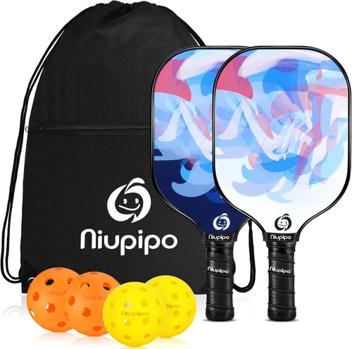 niupipo Pickleball Paddles Set of 2 or 4, USAPA Approved Fiberglass Pickleball Paddle Set with Balls and Bag, Polypropylene Honeycomb Core, Blanco