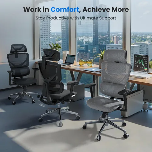 Miniatura 8 de OdinLake L1 Ergo Upgrade 518 - Silla de oficina ergonómica de malla gris – Grande y alta, 350 libras, soporte lumbar ajustable, profundidad