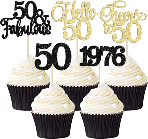 Miniatura 52 de Gyufise Paquete de 24 adornos negros para cupcakes de 10.º cumpleaños con purpurina negra 10 Ten Hello 10 Dights dobles desde 2015 para decoraciones