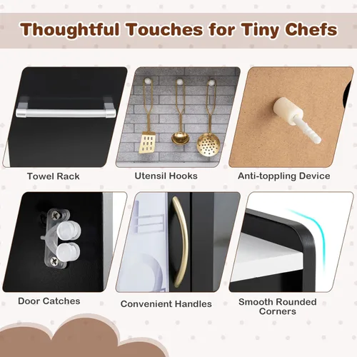 Miniatura 4 de HONEY JOY Juego de Cocina para Niños, Conjunto de Cocina de Juguete de Madera Pequeño Chef de Simulación con Pizarra, Teléfono, Utensilios, Horno