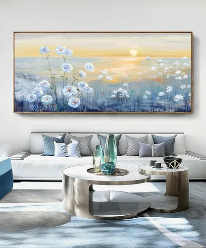 Miniatura 29 de Arte de pared para decoración de baño, imagen de playa azul, tema oceánico, impresión en lienzo de flores, pintura moderna de paisaje marino