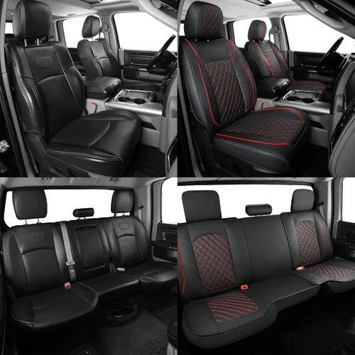 Miniatura 7 de FREESOO Juego completo de fundas de asiento de automóvil para Dodge Ram 2002-2018 1500 y 2011-2026 2500 3500 Crew Quad Cab, 2019-2024 Ram 1500 Negro