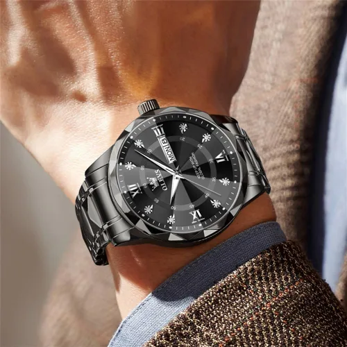 Miniatura 3 de OLEVS - Relojes para hombre de diamantes de lujo, casual, esfera grande, acero inoxidable, impermeable, para negocios, de vestir, analógico