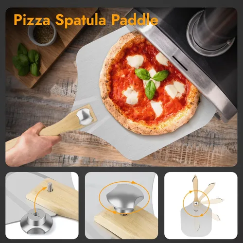 Miniatura 2 de Pala de pizza, espátula de pizza de 12" x 14" pulgadas para horno, paleta de pizza de aluminio con cortador raspador cepillo de repostería, palas