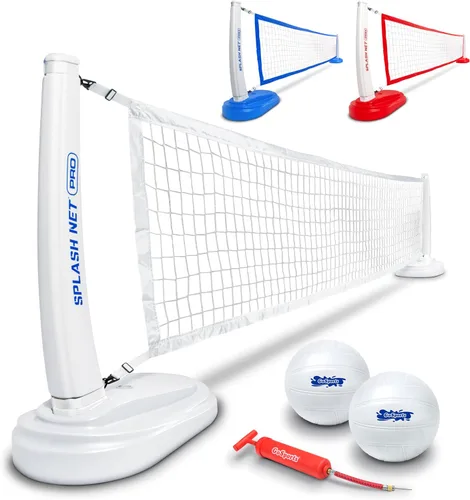 Red de voleibol para piscina GoSports Splash Net PRO - Rojo, blanco o azul - Incluye 2 balones de voleibol de agua y bomba