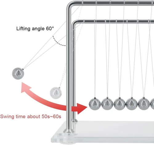 Miniatura 2 de Newtons - Péndulo de cuna con 7 bolas, bola de equilibrio de más de 60 segundos, base de vidrio, dispositivo de ciencia física para el hogar