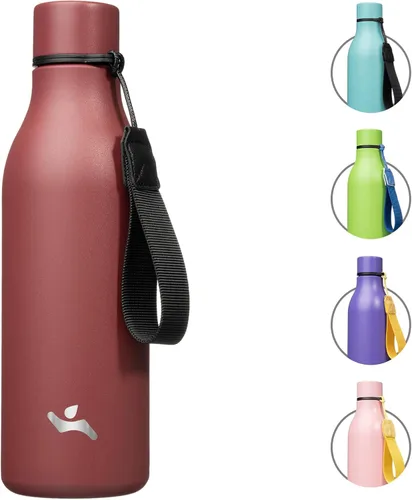 Miniatura 24 de Konokyo Botella de agua aislada con correa, botella de agua de acero inoxidable de 18 onzas de doble pared con aislamiento al vacío, frasco de Verde