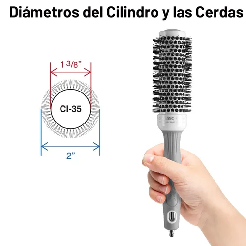 Miniatura 2 de Olivia Garden Ceramic + Ion Round Thermal Hair Brush - Not Electrical - Professional Blowout Brush for Normal to Thick Hair Blanco/Gris