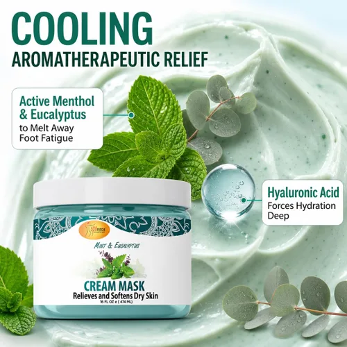 Miniatura 3 de SPA REDI - Mascarilla de crema corporal y pies, menta y eucalipto, 16 onzas - Masaje de pedicura para pies y cuerpo cansados, hidratante, piel fresca