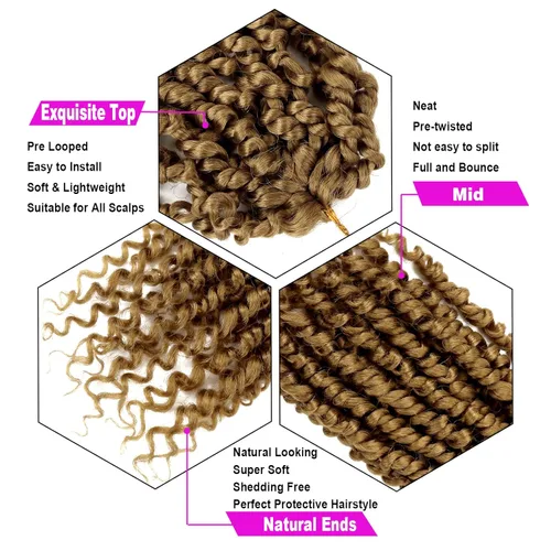 Miniatura 5 de Bileaf Cabello de Ganchillo Passion Twist Pre-retorcido de 10 Pulgadas, 8 Paquetes de Ganchillo Passion Twist, Cabello Corto Passion Twist