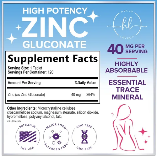 Miniatura 2 de Suplementos de zinc de 40 mg – Apoyo inmunológico de alta potencia y suplemento antioxidante – El mejor suplemento de zinc para la salud de la piel