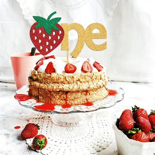 Miniatura 3 de Decoración de pastel de cumpleaños de fresa para el primer cumpleaños, decoración de pastel de cumpleaños con temática de frutas de un año