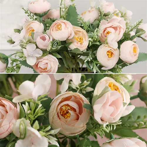 Miniatura 9 de Flores artificiales, 1 ramo de 12 cabezas, peonía artificial, té de rosas, flores de seda de camelia para bricolaje, hogar, jardín, decoración