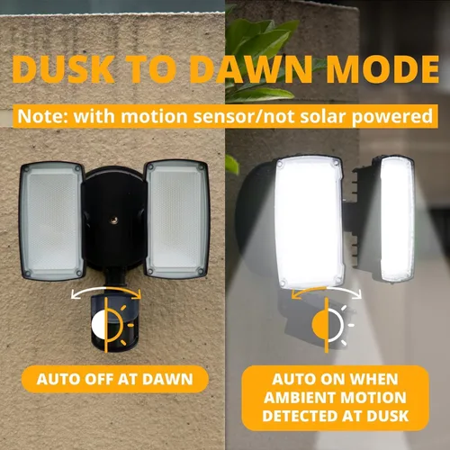Miniatura 4 de UME - Luz LED de 19 W con sensor de movimiento para inundación al aire libre, 2 cabezales ajustables, 2000 lm, 5000 K, impermeable IP65, luz de Negro