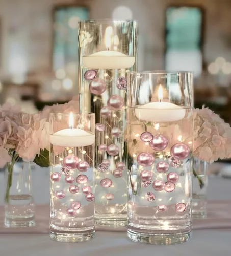 100 perlas flotantes de color rosa claro con gemas rosas brillantes, tamaños grandes, llena 2 galones para tus jarrones, con bolsas de preparación