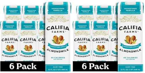 Califia Farms - Leche de almendras de vainilla sin azúcar, 32 onzas, sin lácteos, vegana, a base de plantas, keto, estable en el almacenamiento,