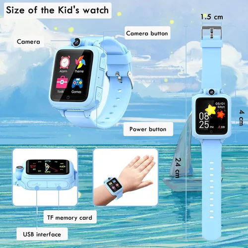 Miniatura 5 de Reloj inteligente para niños, reloj educativo, 14 juegos de rompecabezas, reproductor de música MP3, cámara de video, despertador, calculadora