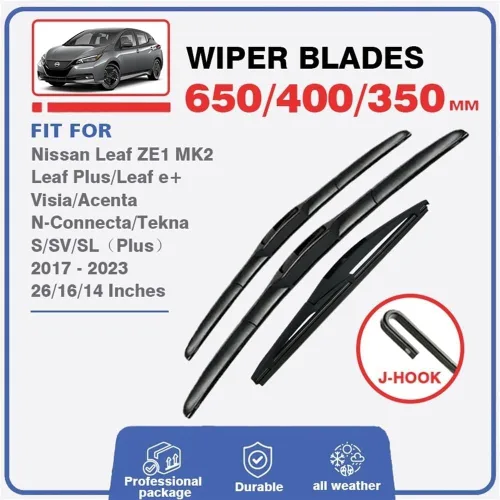 Miniatura 2 de Escobillas de limpiaparabrisas compatibles con Nissan Leaf 2 MK2 2017-2023 ZE1 Plus - Escobillas para parabrisas delantero y trasero, Essuie-glace
