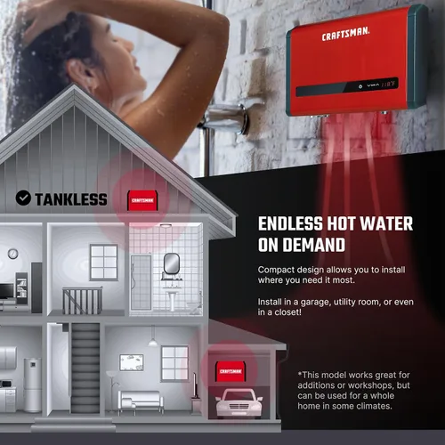 Miniatura 4 de CRAFTSMAN Calentador de agua eléctrico sin tanque de 24 kW, 240 voltios, 3.74 GPM, tecnología auto-modulante multiaplicación para toda la casa, agua