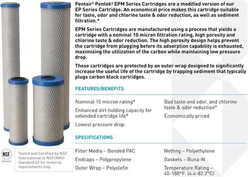 Miniatura 4 de Pentair Pentek EPM-BB Filtro de Agua de Carbón Big Blue, Cartucho de Repuesto de Bloque de Carbón Epsilon Modificado para Toda la Casa con Filtro