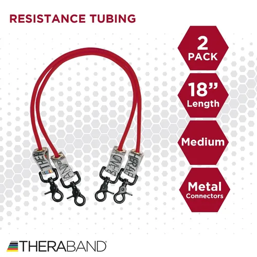 Miniatura 2 de Banda de bienestar profesional TheraBand con tubos resistentes de látex y conectores, 18 pulgadas, 2 Rojo - Medio - Nivel 3