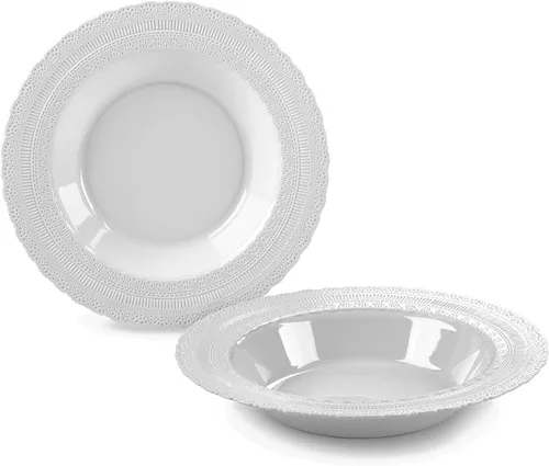Miniatura 20 de Paquete de 240 platos, platos desechables de plástico extra pesados para fiesta de boda vintage (plato llano de 11 pulgadas, blanco castillo)