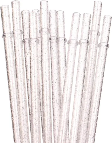 Miniatura 13 de Dakoufish Sin BPA 12 Piezas Pajitas Reutilizables de Plástico Transparente con Purpurina de 11 Pulgadas Más un Cepillo de Limpieza