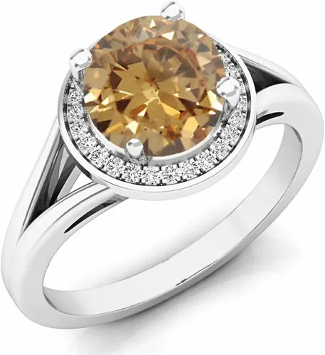 Miniatura 7 de Dazzlingrock Collection Anillo de compromiso redondo de 0.276 in con halo de diamante blanco y vástago dividido para ella en oro macizo de 14